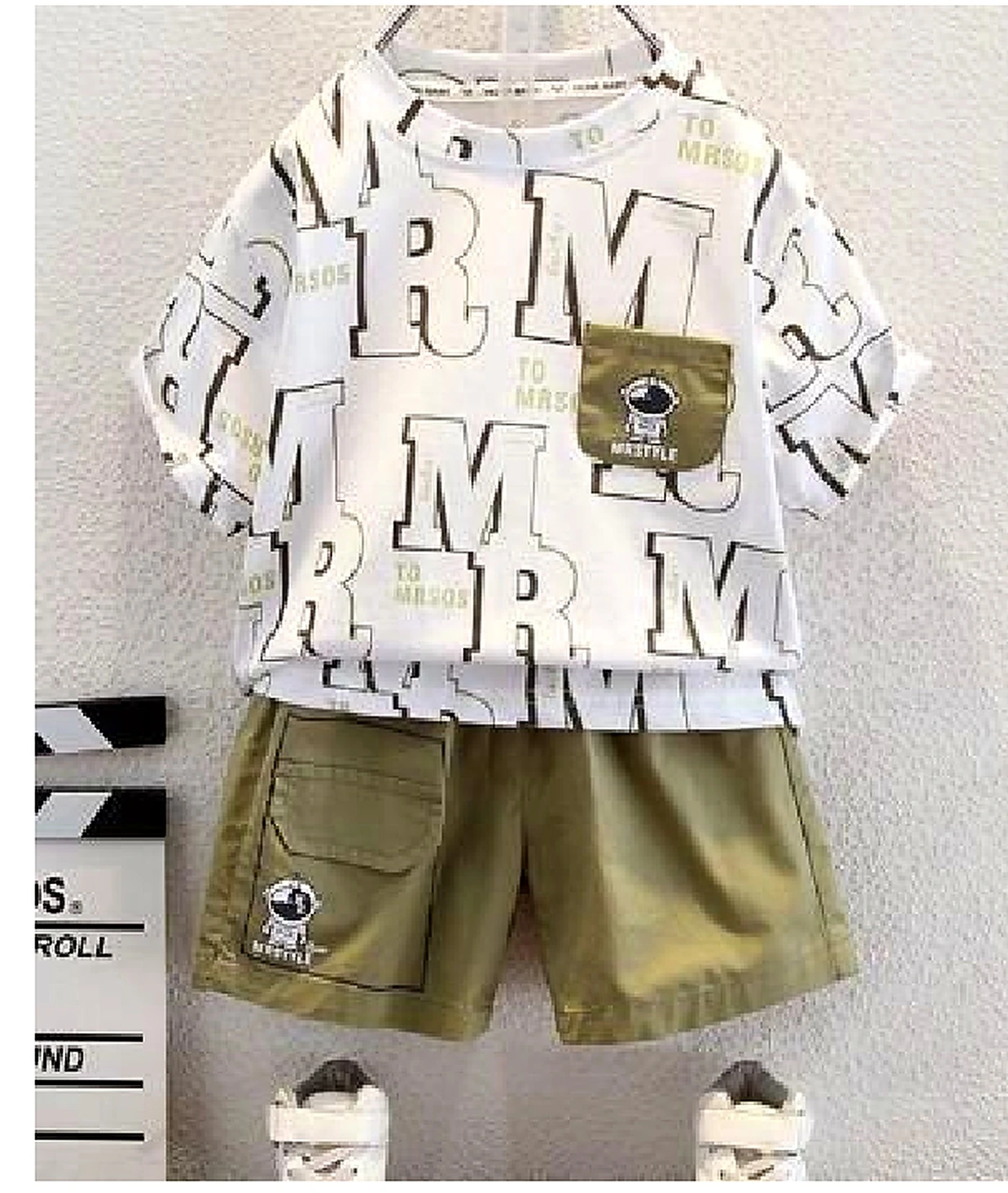 Letter Print Top and Olive Shorts Set