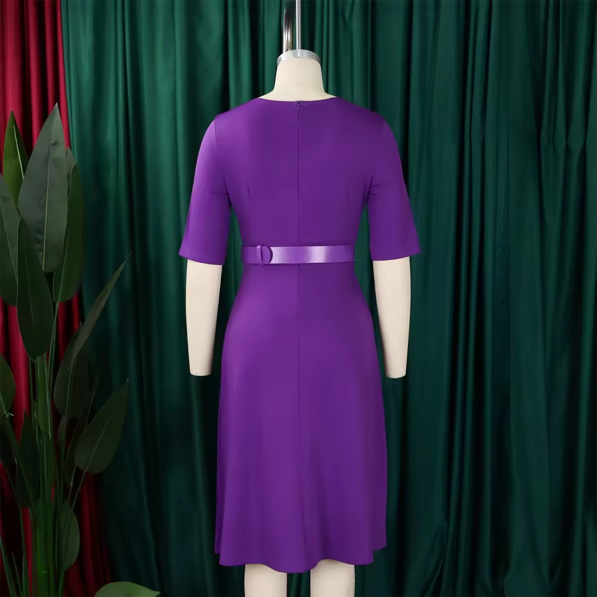Purple Belted Short Sleeve Dress view 6