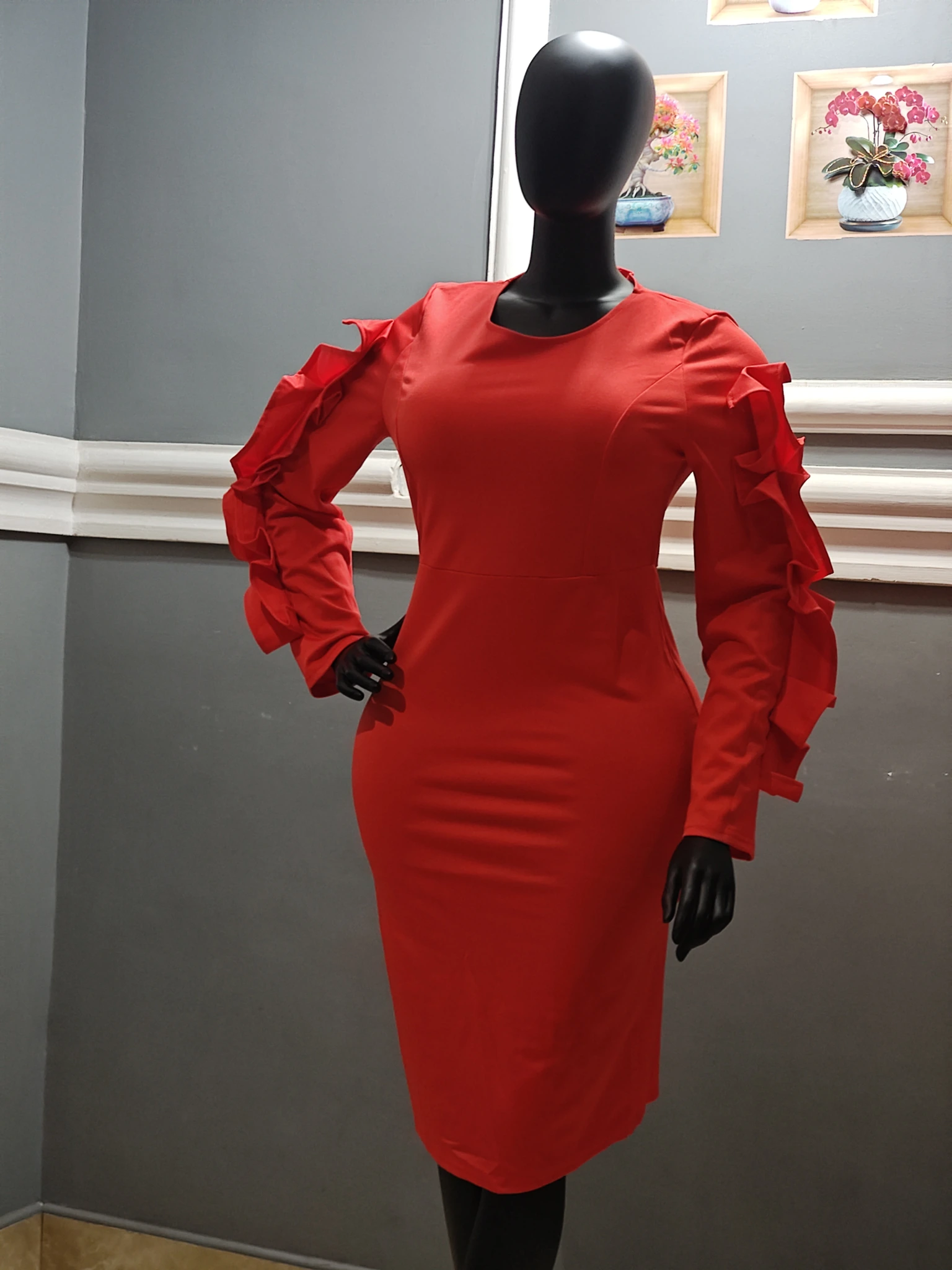 Tan Black-Print Belted Dress view 5