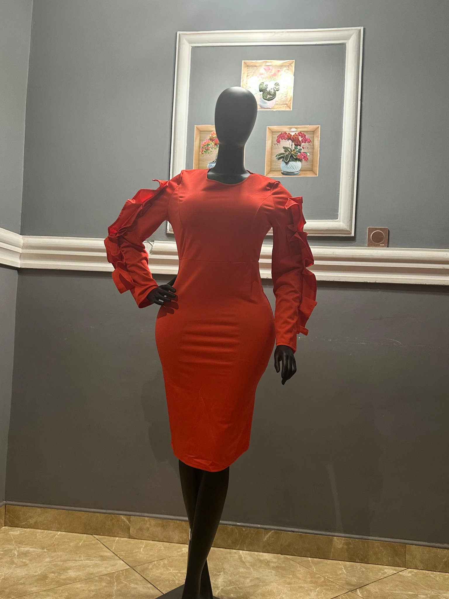 Tan Black-Print Belted Dress view 9
