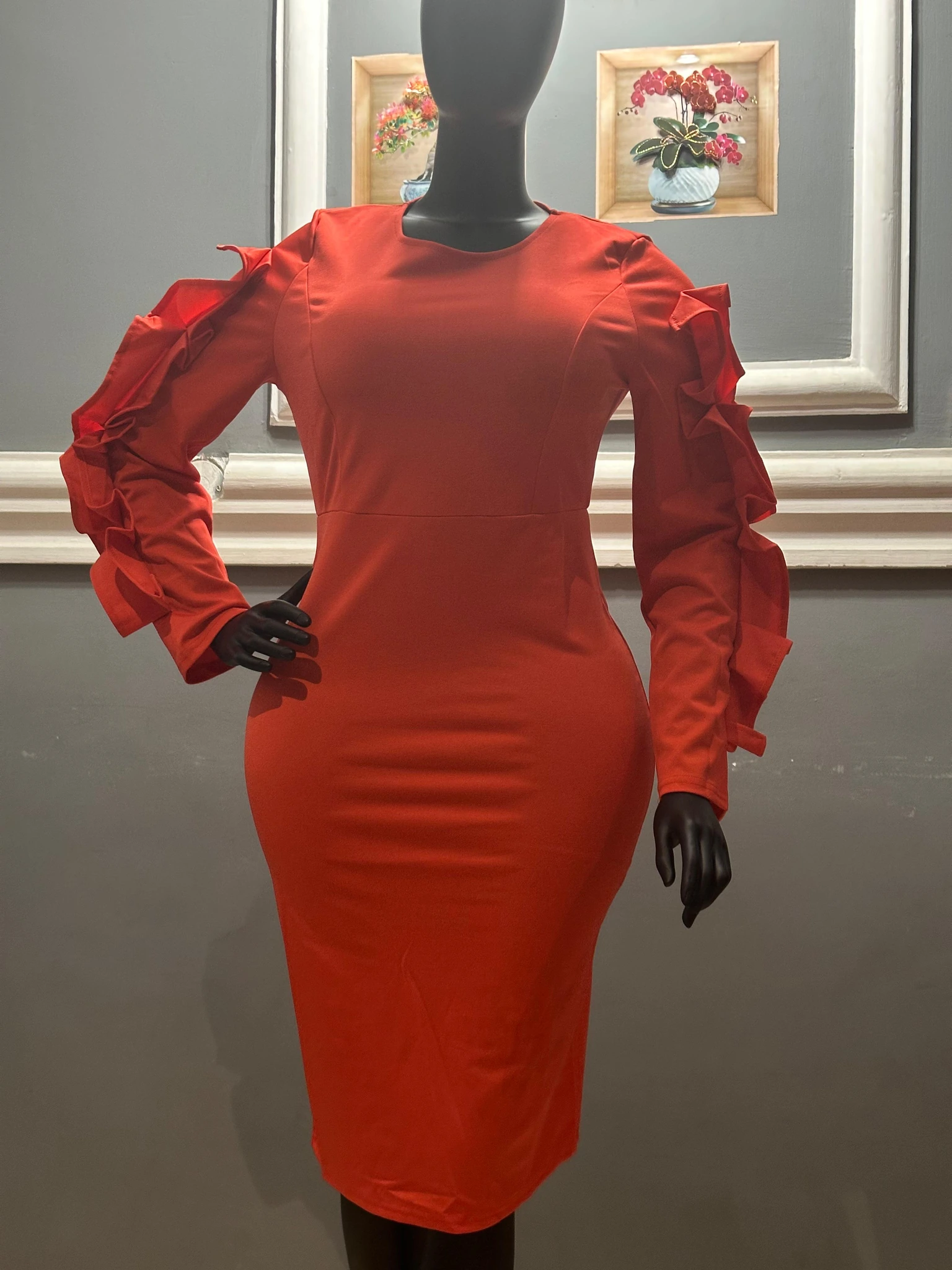 Tan Black-Print Belted Dress view 11