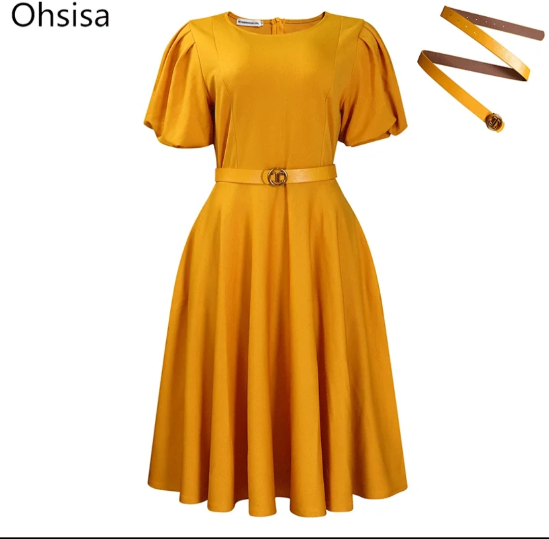 Tan Black-Print Belted Dress view 18
