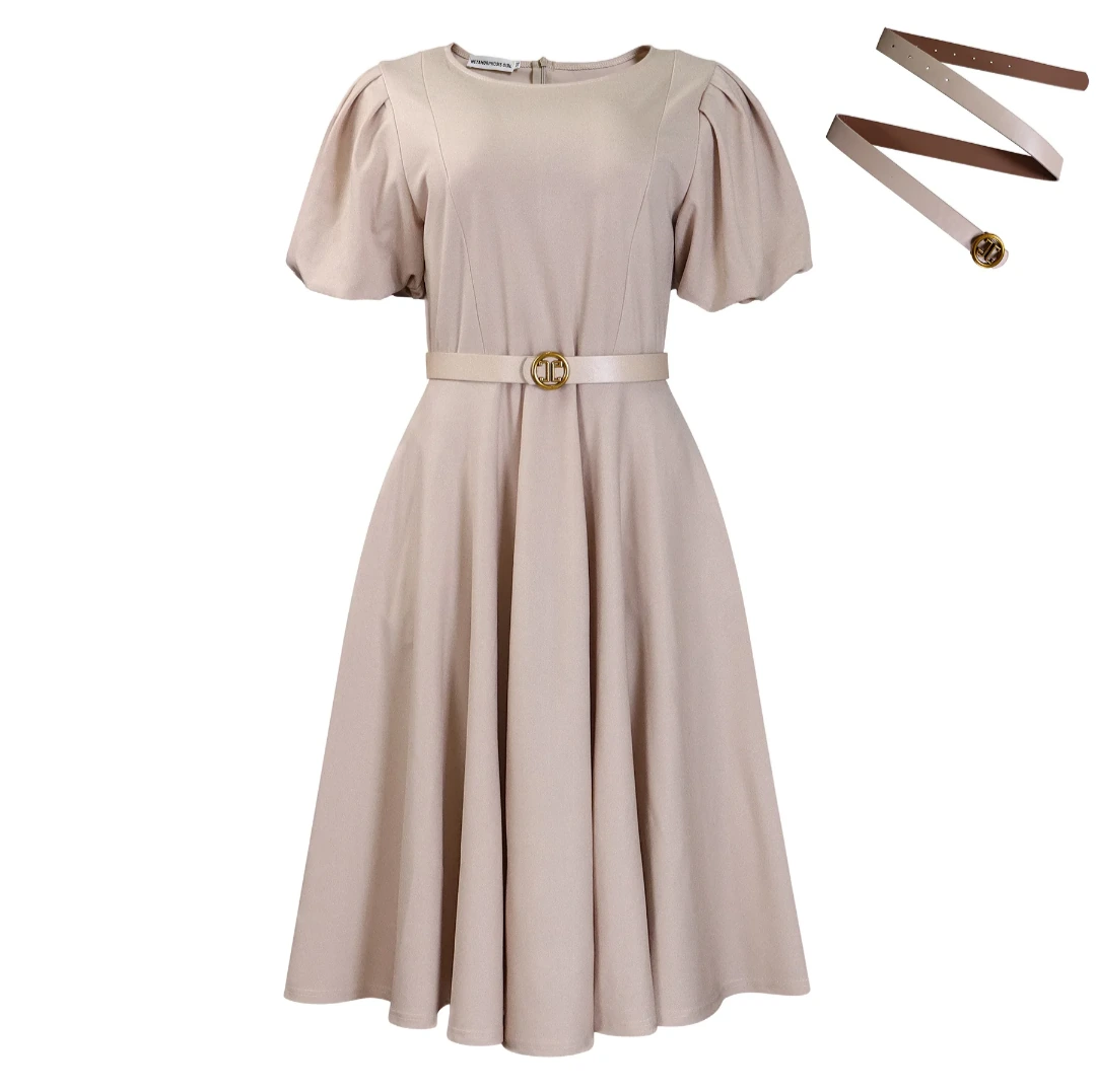 Tan Black-Print Belted Dress view 19