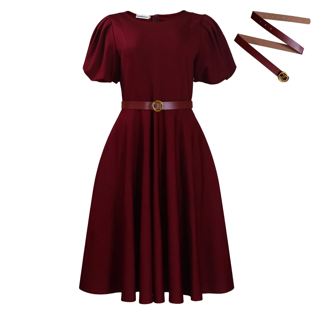 Tan Black-Print Belted Dress view 20