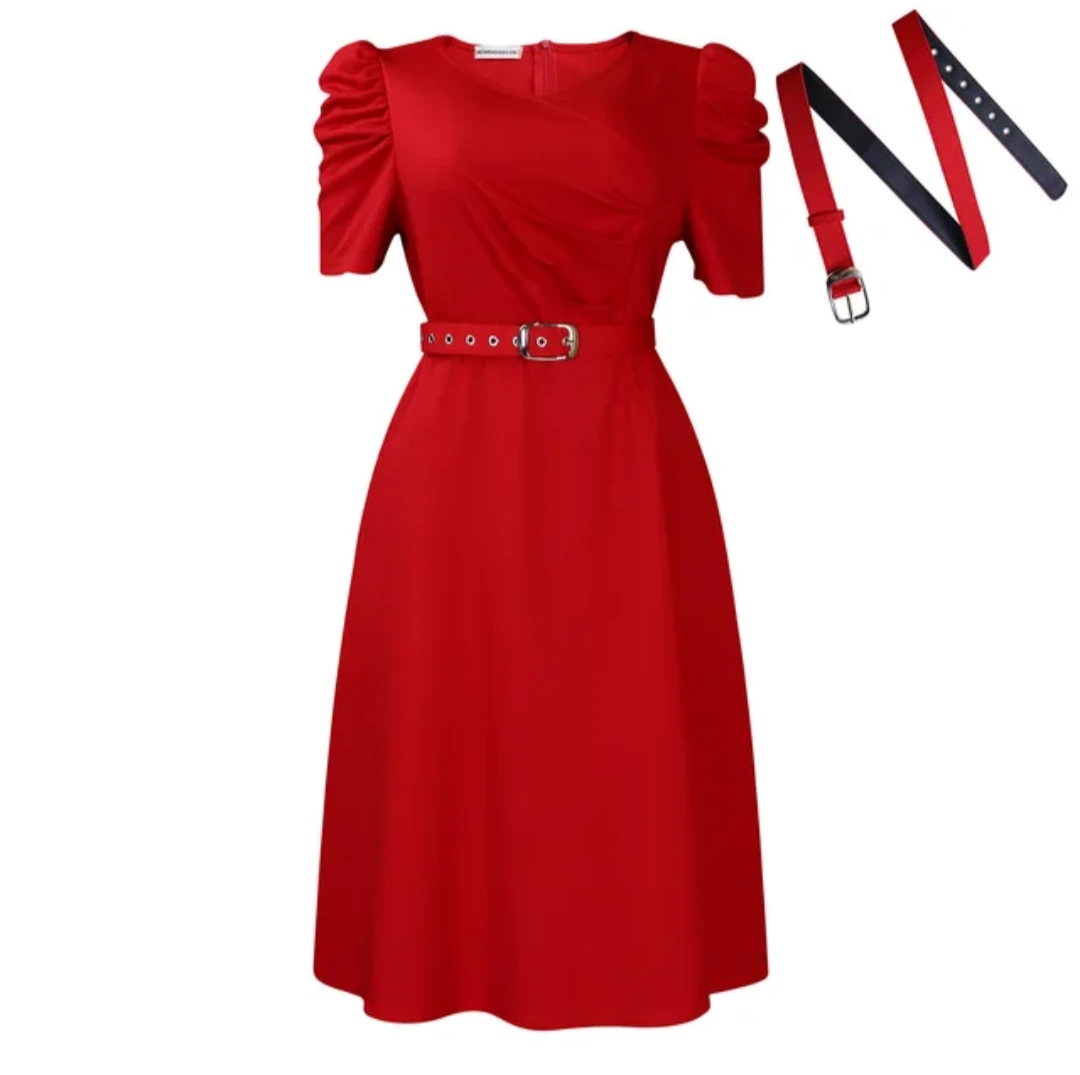 Tan Black-Print Belted Dress view 25
