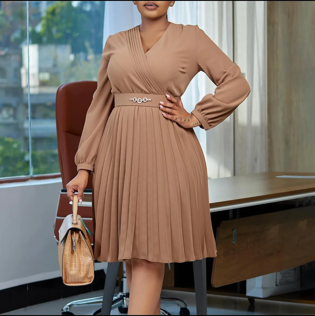 Cream Shirt Dress with Pleated Skirt view 8