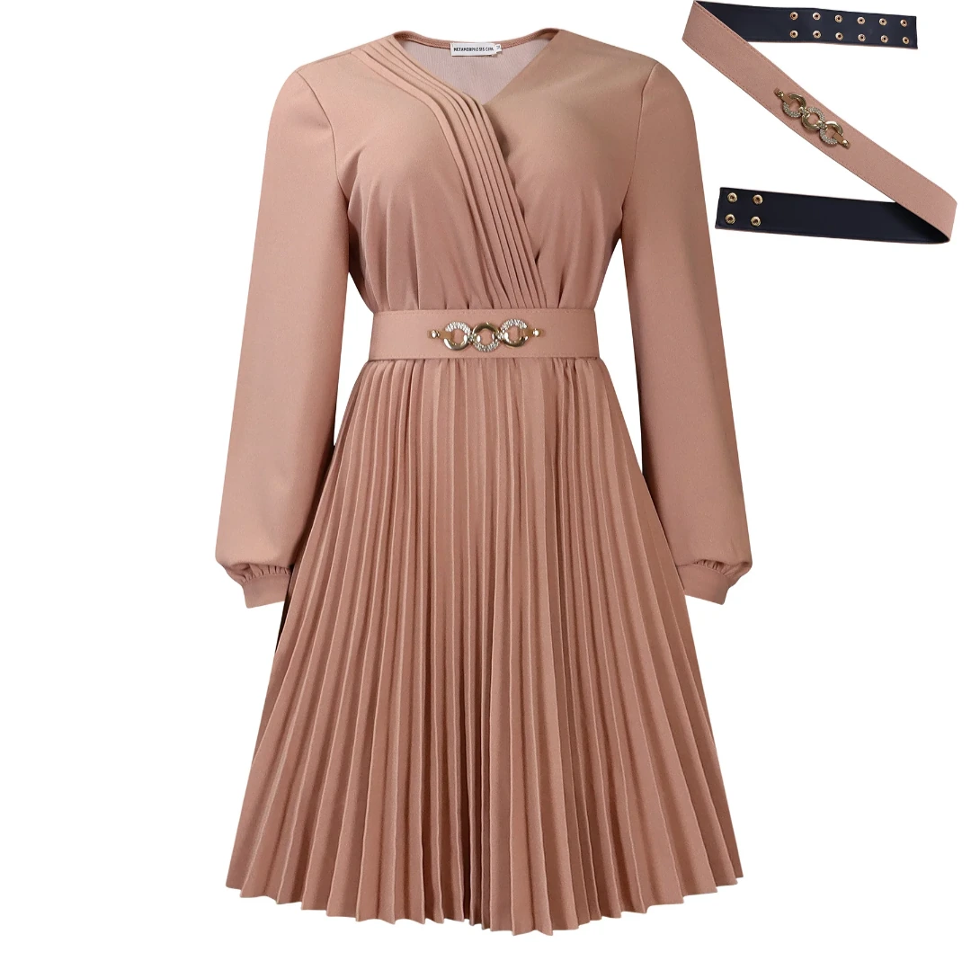 Cream Shirt Dress with Pleated Skirt view 17