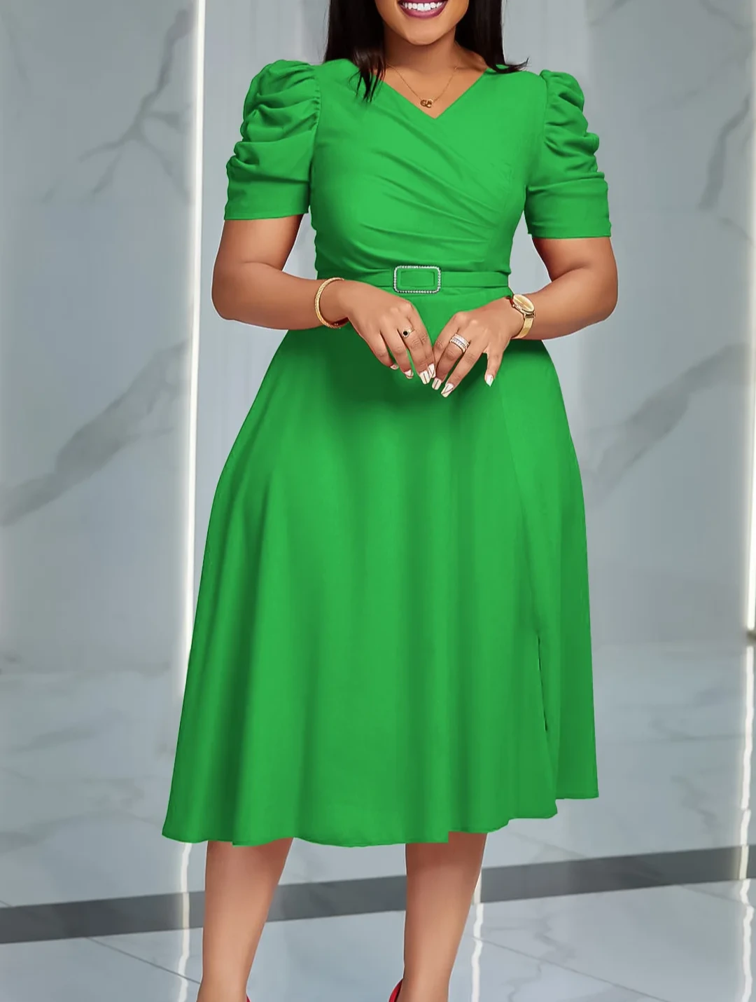 Cream Shirt Dress with Pleated Skirt view 23