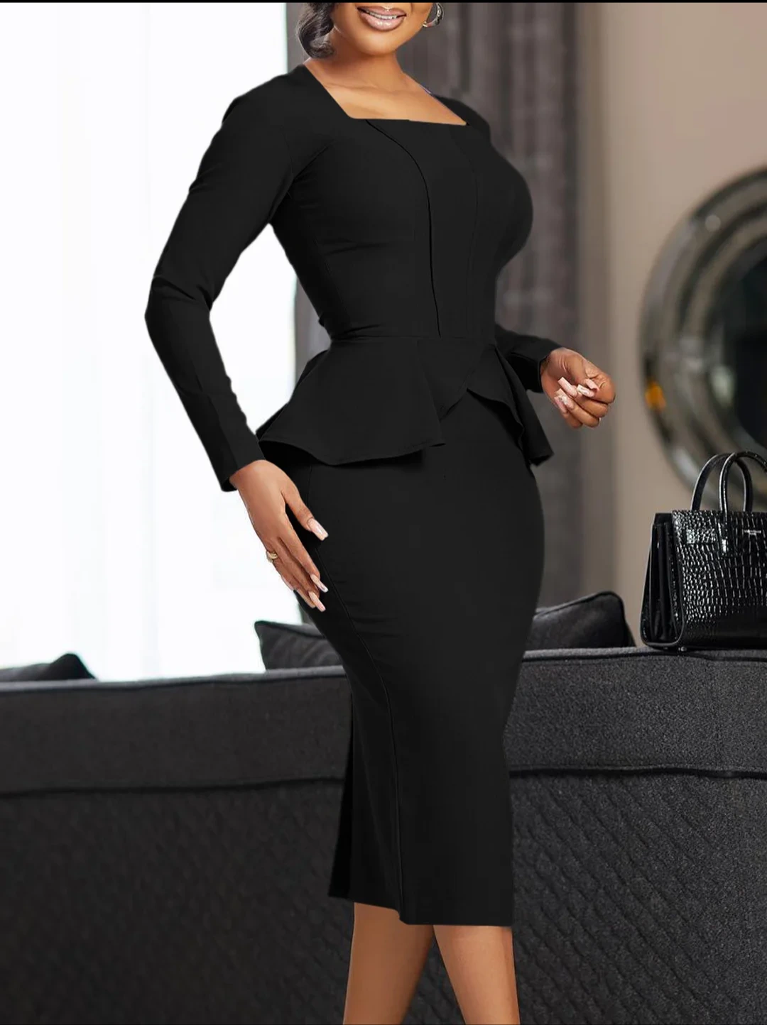 Lavender Peplum Midi Dress view 6