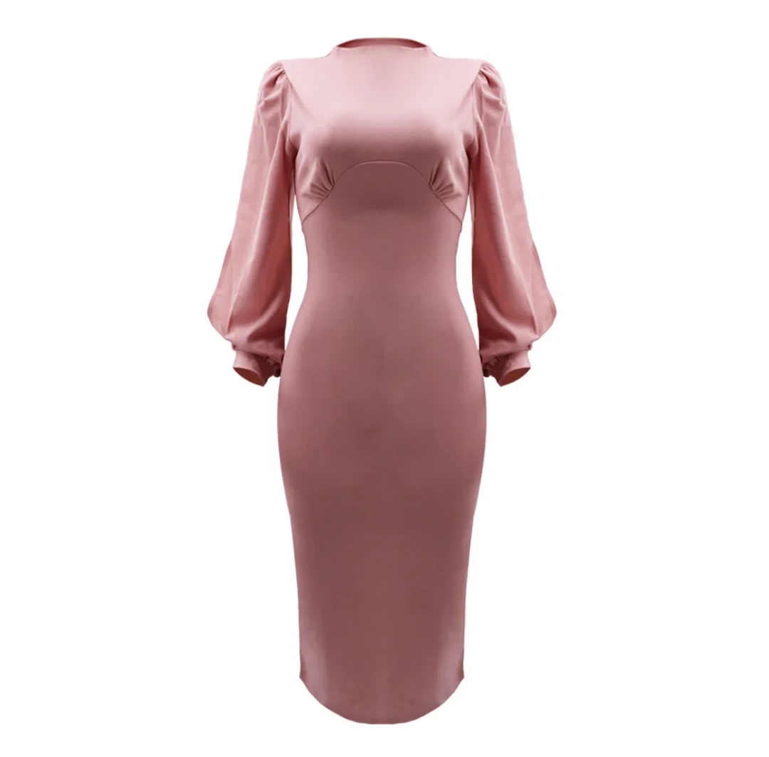 Three-Colour Fitted Long Sleeve Midi Dress view 2