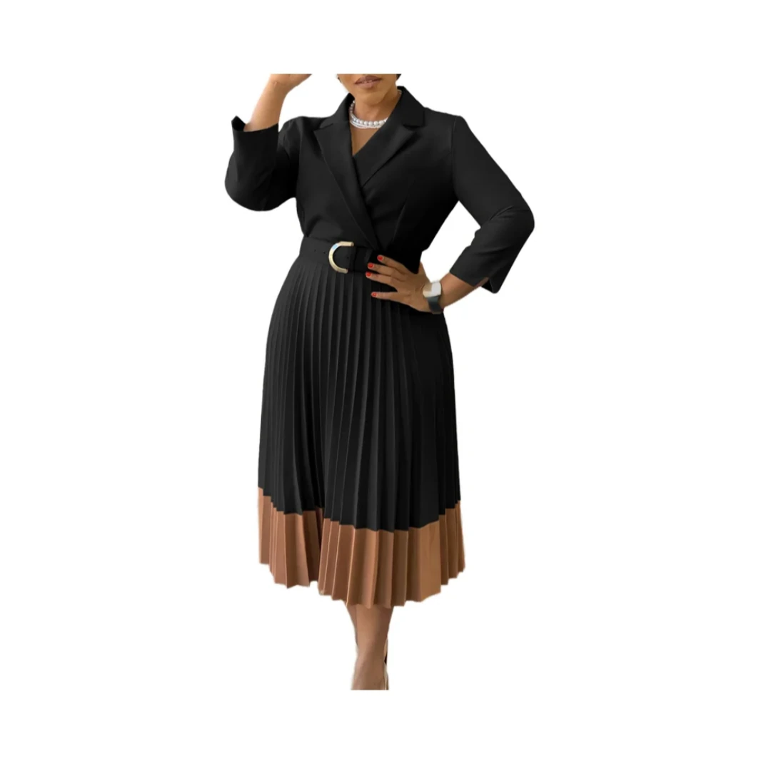 Black Blazer-Style Pleated Midi Dress view 5