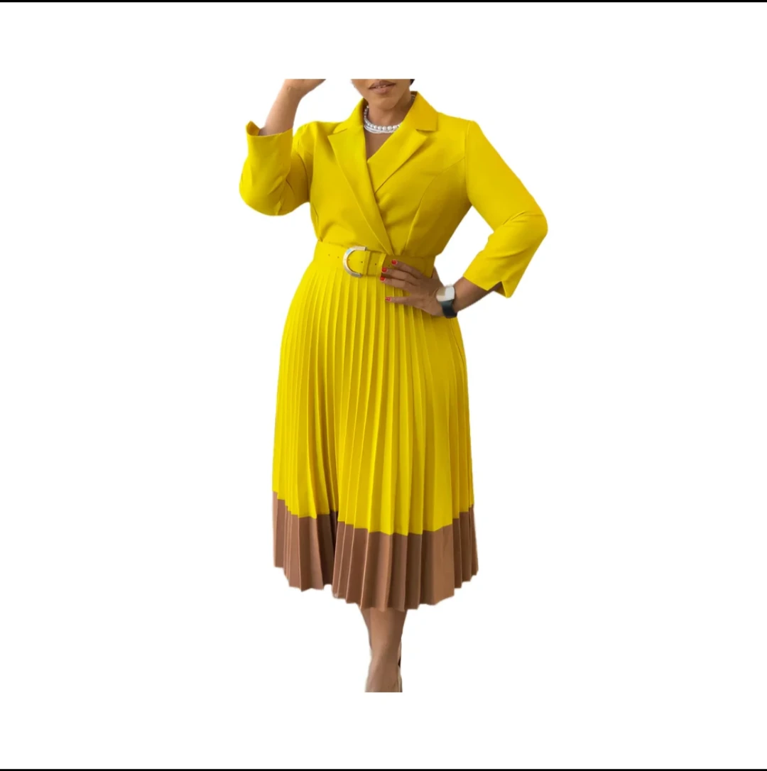 Black Blazer-Style Pleated Midi Dress view 6