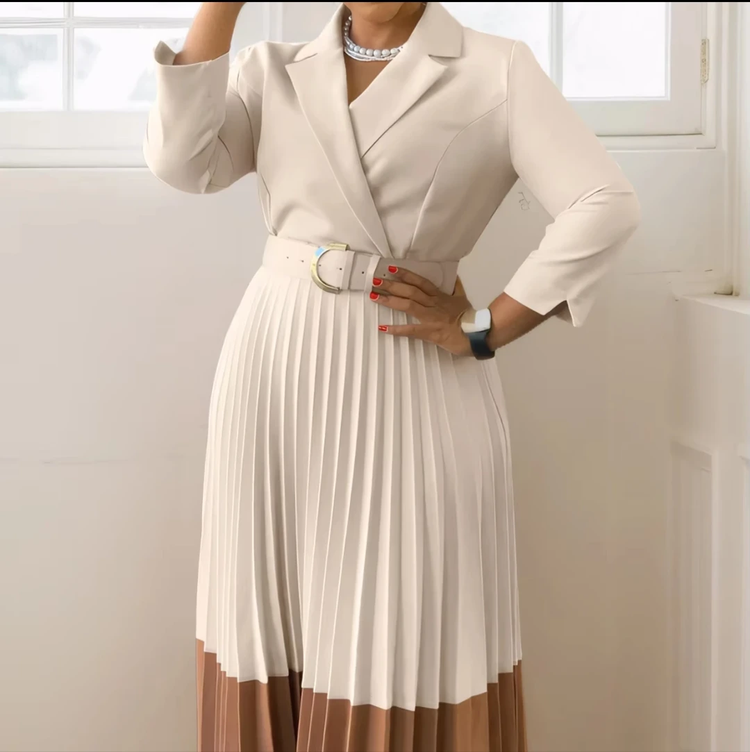 Black Blazer-Style Pleated Midi Dress view 8