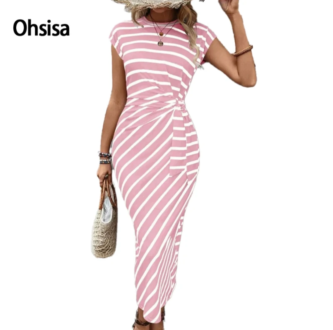 Pink Stripe Knot-Front Casual Dress JSK-FD-22 photo 2