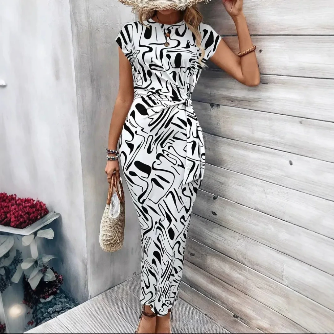 Pink Stripe Knot-Front Casual Dress view 5