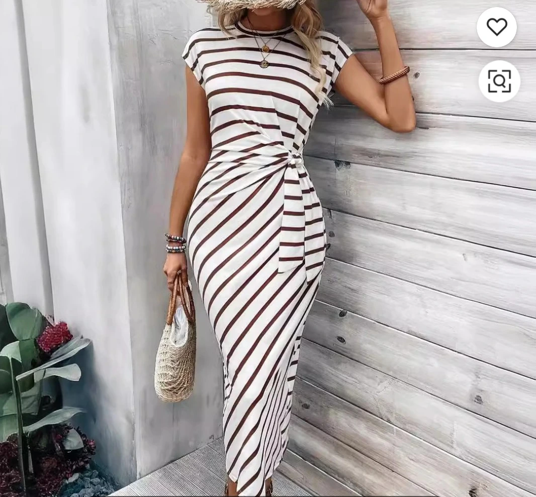 Pink Stripe Knot-Front Casual Dress view 12