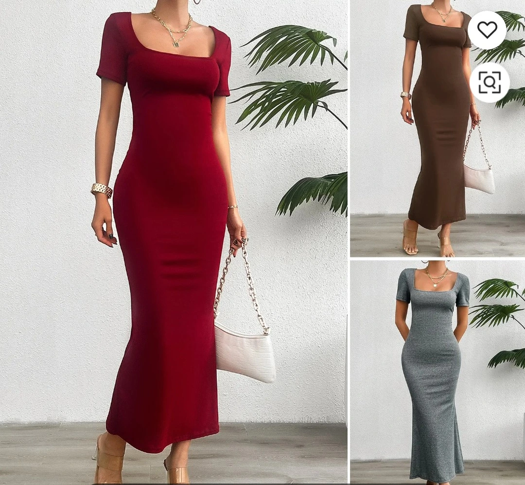 Red Square-Neck Bodycon Midi Dress JSK-FD-23 photo 2