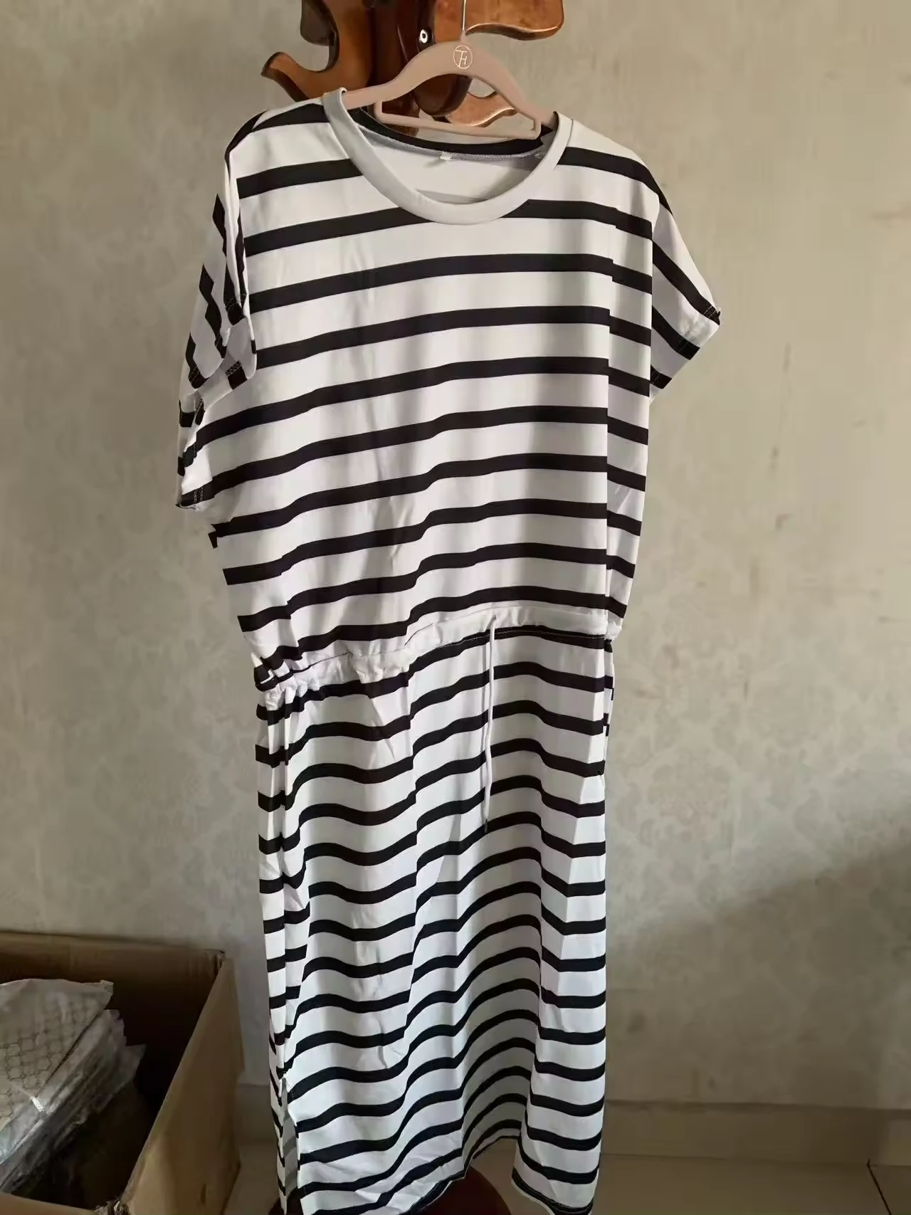 Black and White Stripe Drawstring Dress JSK-FD-24 photo 2