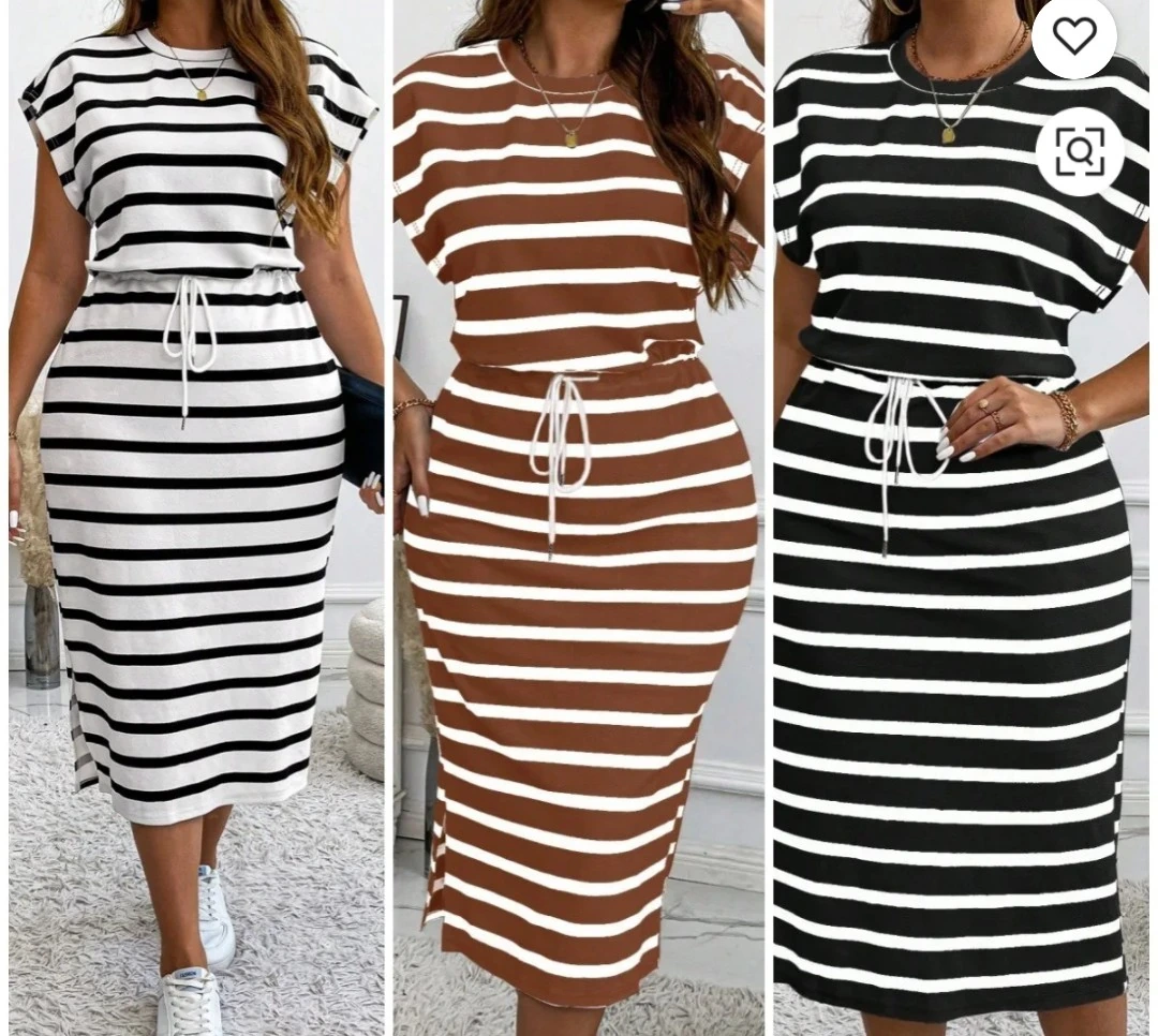 Black and White Stripe Drawstring Dress view 4