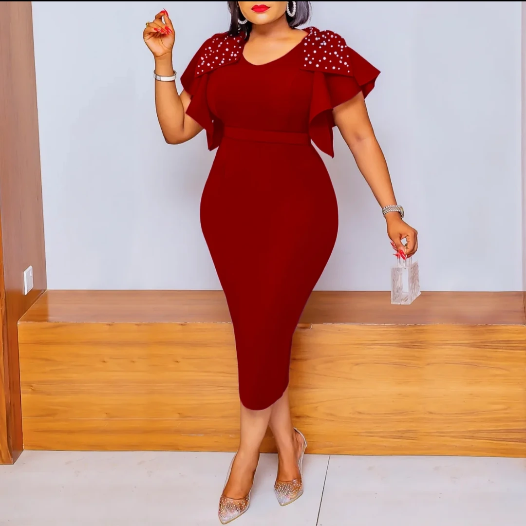 Hot-Pink Puff Sleeve Midi Dress view 5