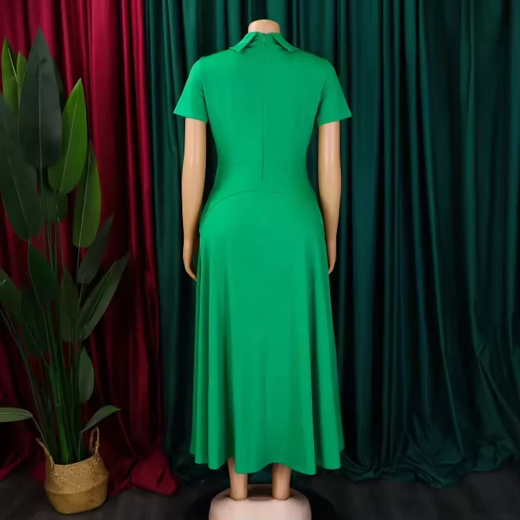 Women's Short-Sleeve Collared Asymmetric Fit-and-Flare Midi Dress view 9