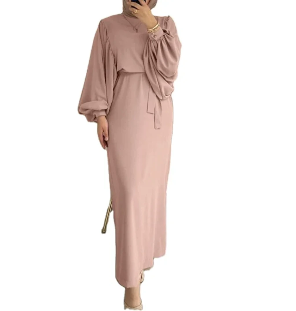 Women's Dusty Rose Draped-Sleeve Belted Modest Maxi Dress
