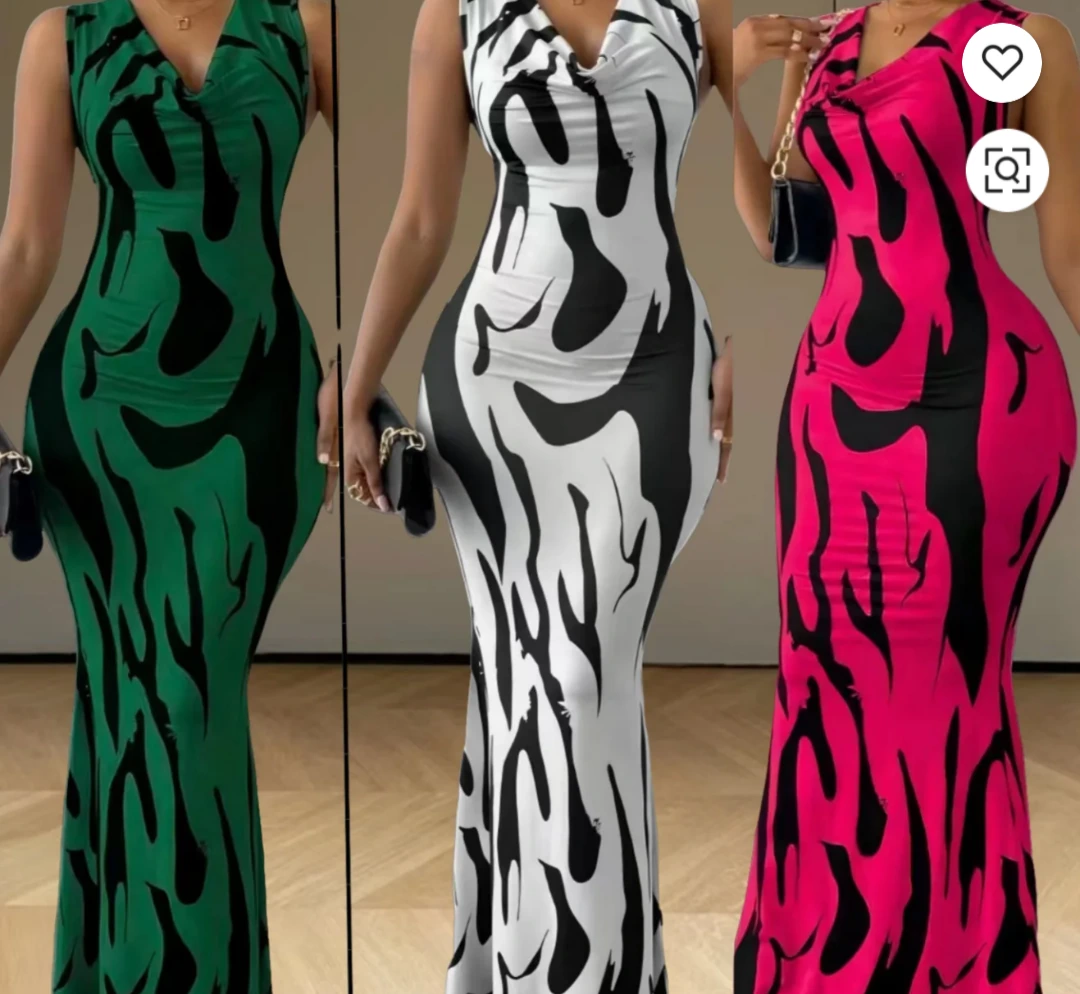 Women's Black-and-Beige Abstract-Print Sleeveless Maxi Dress view 2