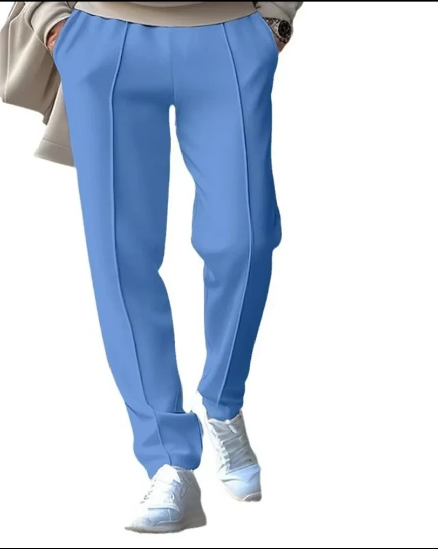 Men's Sky-Blue Pleated Trousers