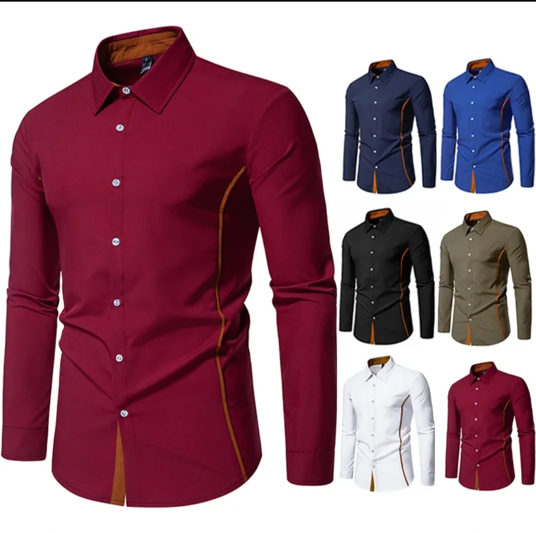 Men's Contrast-Trim Long-Sleeve Shirt