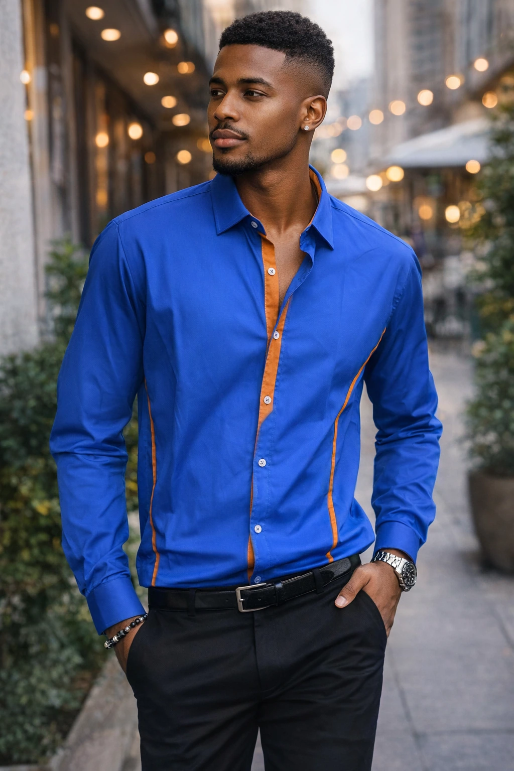 Men's Contrast-Trim Long-Sleeve Shirt view 6