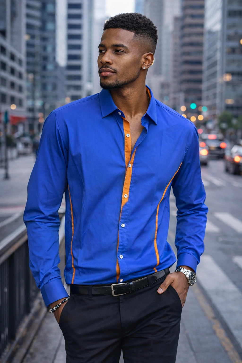 Men's Contrast-Trim Long-Sleeve Shirt view 7