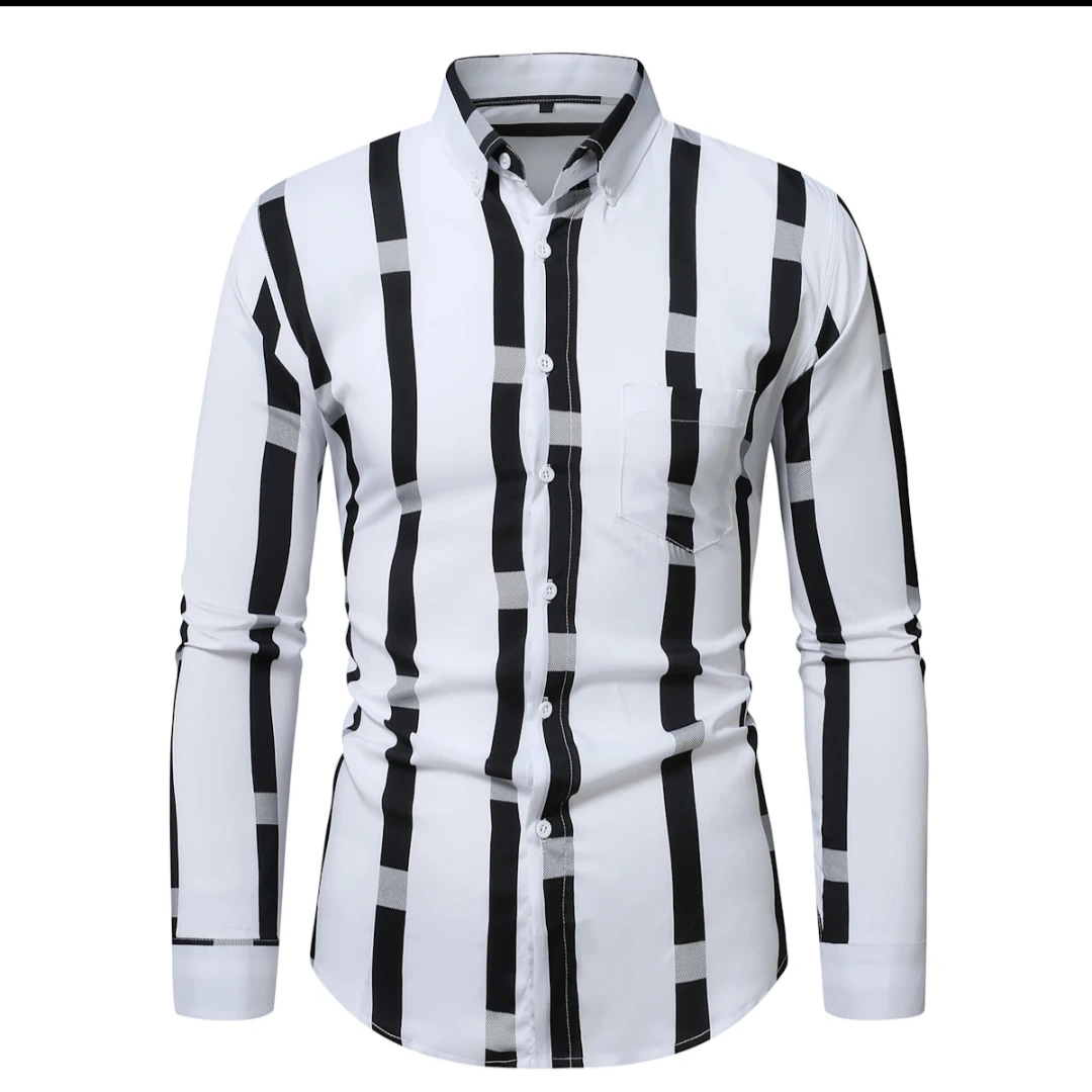 Men's Black-and-White Block-Stripe Long-Sleeve Shirt JSK-LSS-4 photo 2