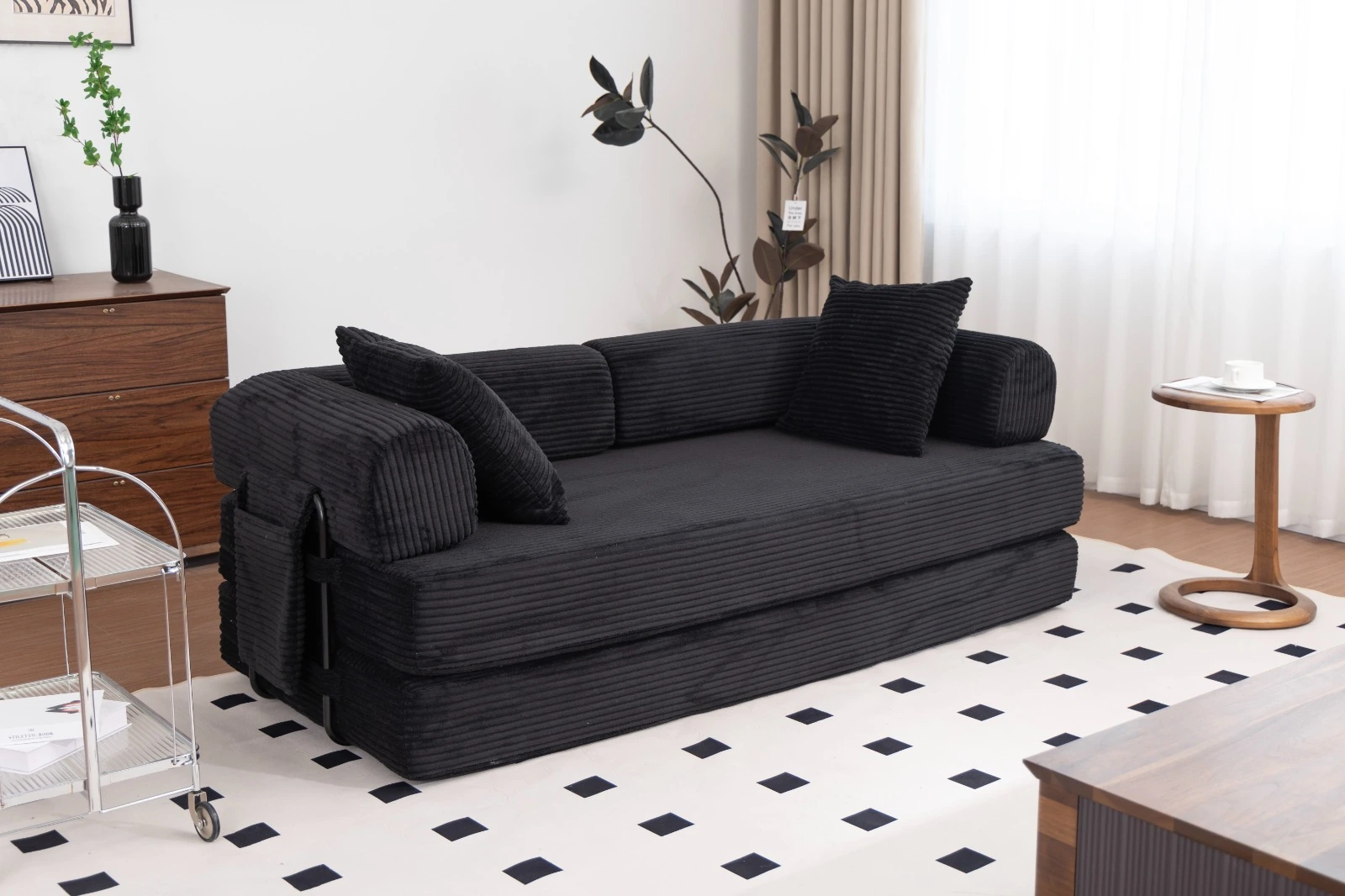 Blue Corduroy Convertible Sofa Bed view 25