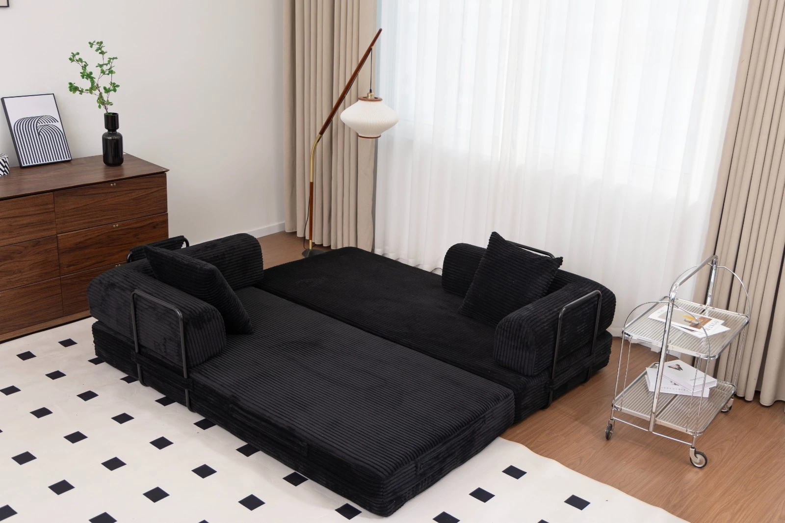 Blue Corduroy Convertible Sofa Bed view 28