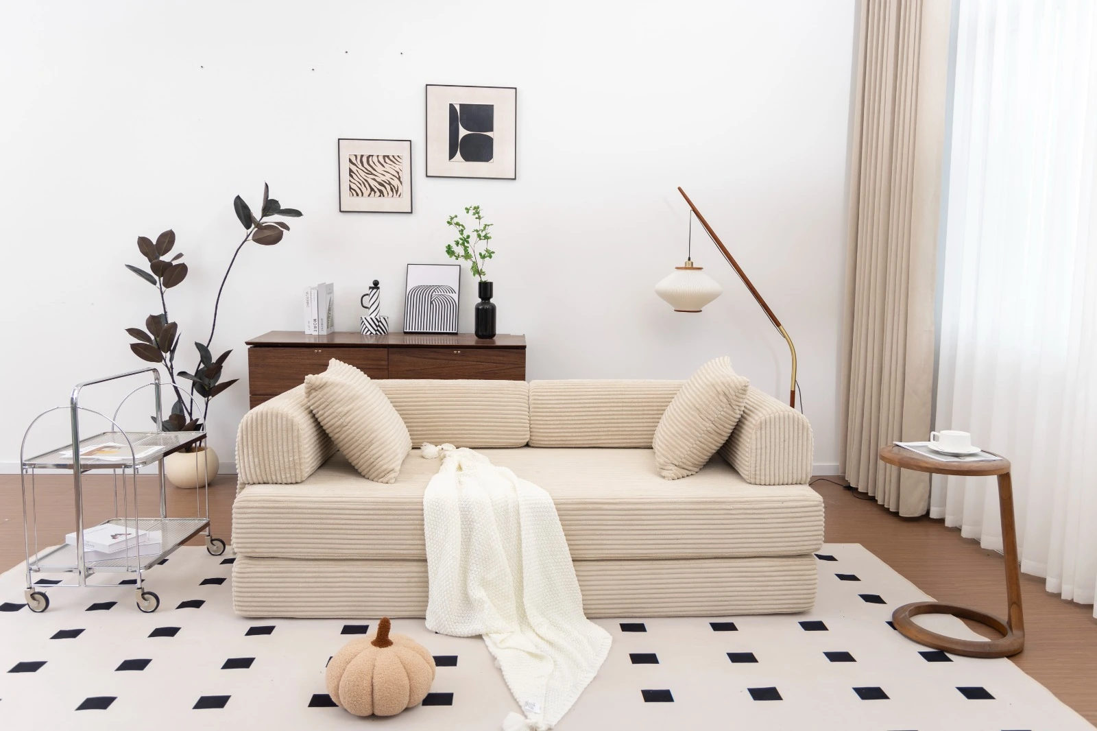 Blue Corduroy Convertible Sofa Bed view 29