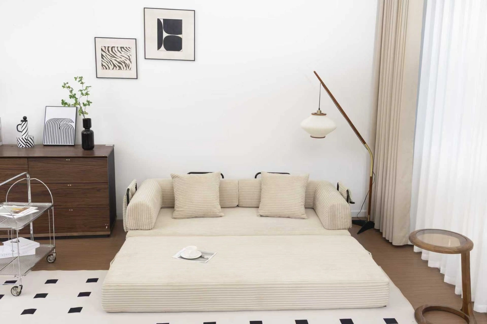 Blue Corduroy Convertible Sofa Bed view 30