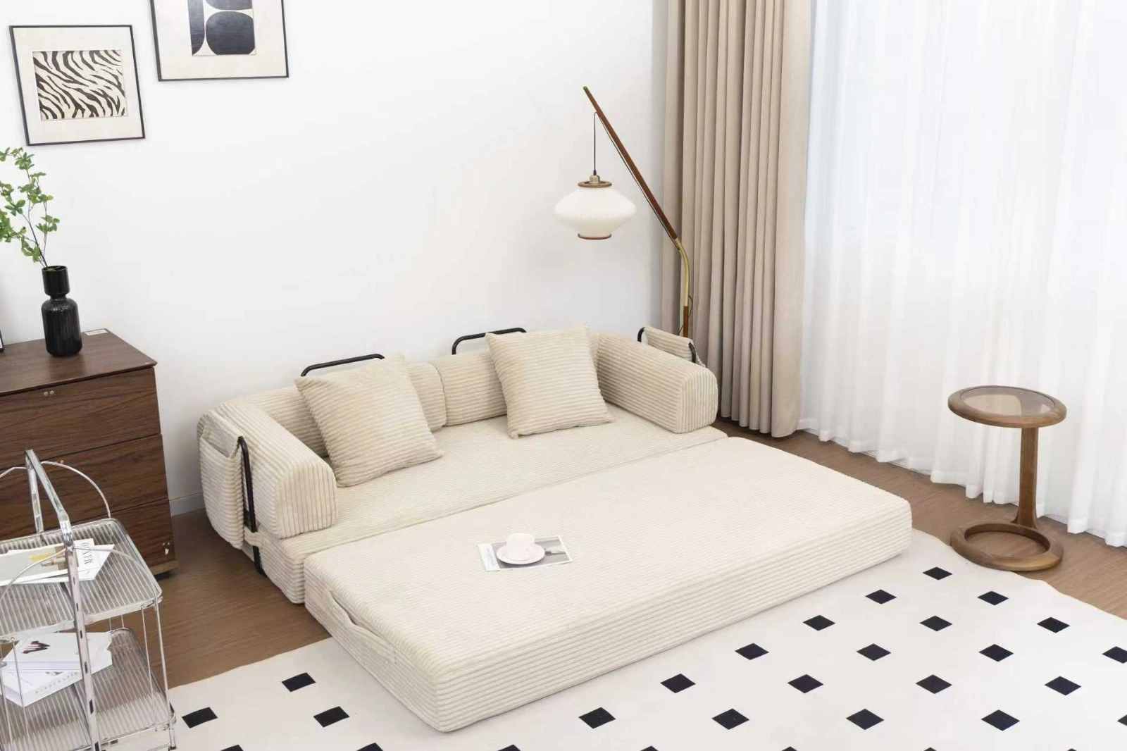 Blue Corduroy Convertible Sofa Bed view 31