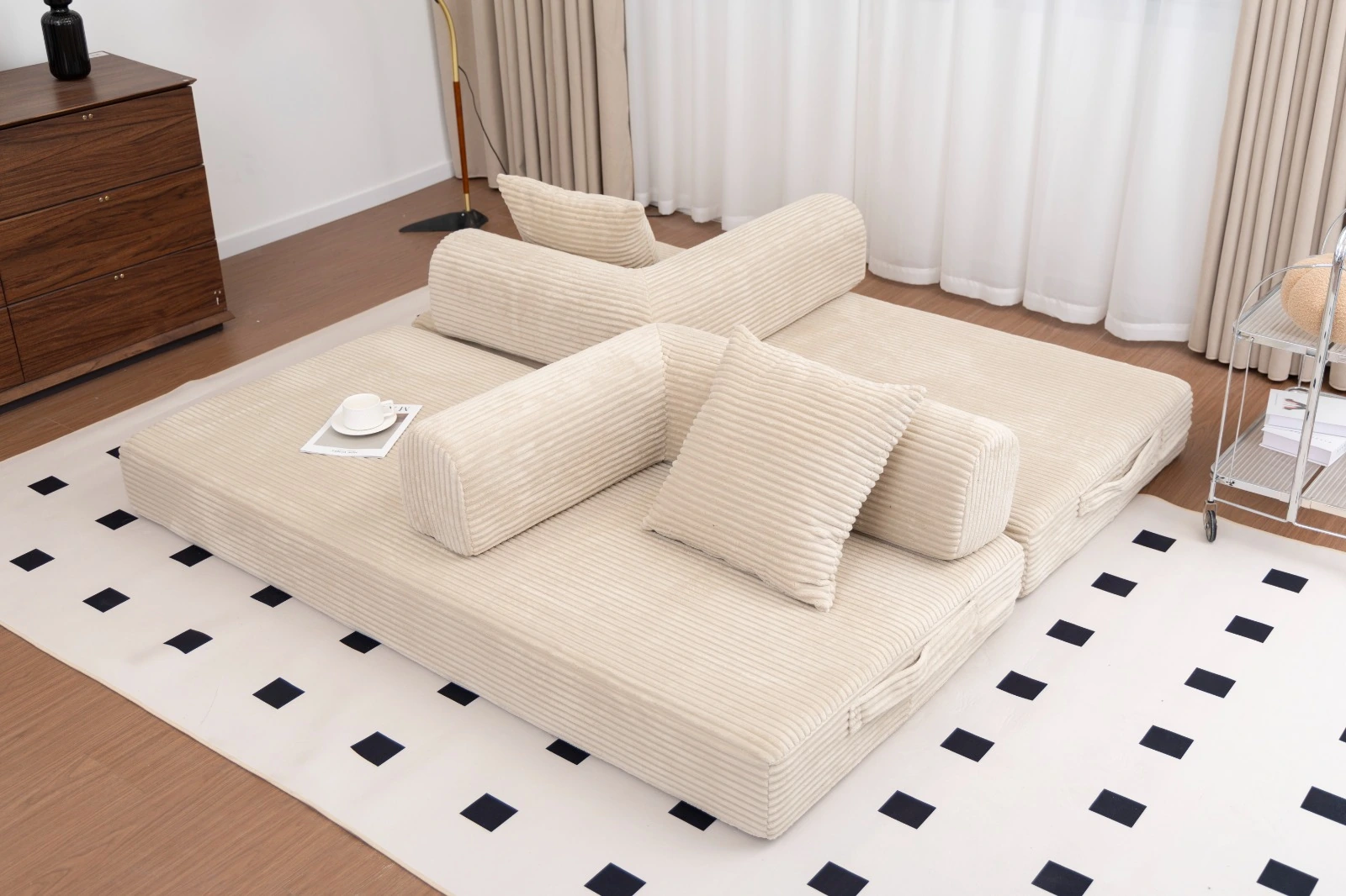 Blue Corduroy Convertible Sofa Bed view 32