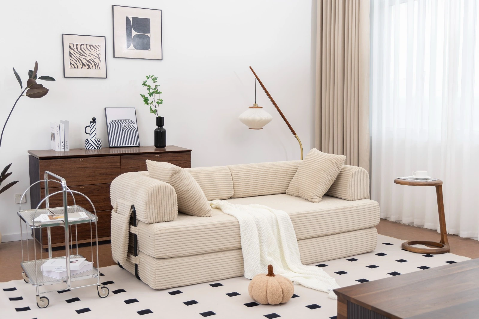 Blue Corduroy Convertible Sofa Bed view 33