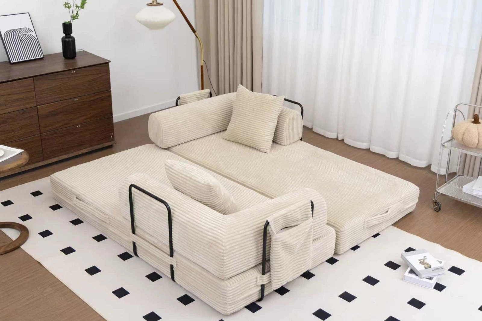 Blue Corduroy Convertible Sofa Bed view 36