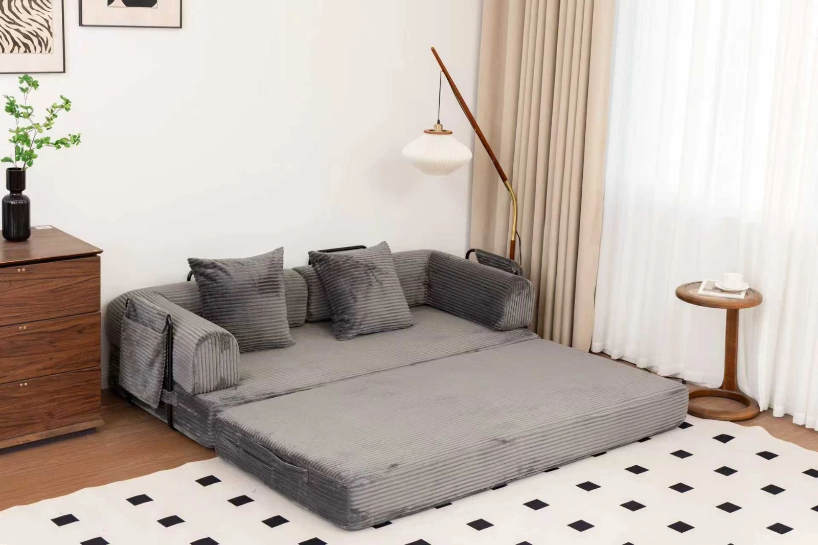 Blue Corduroy Convertible Sofa Bed view 38