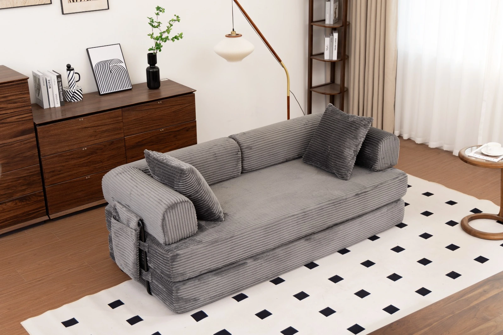 Blue Corduroy Convertible Sofa Bed view 40