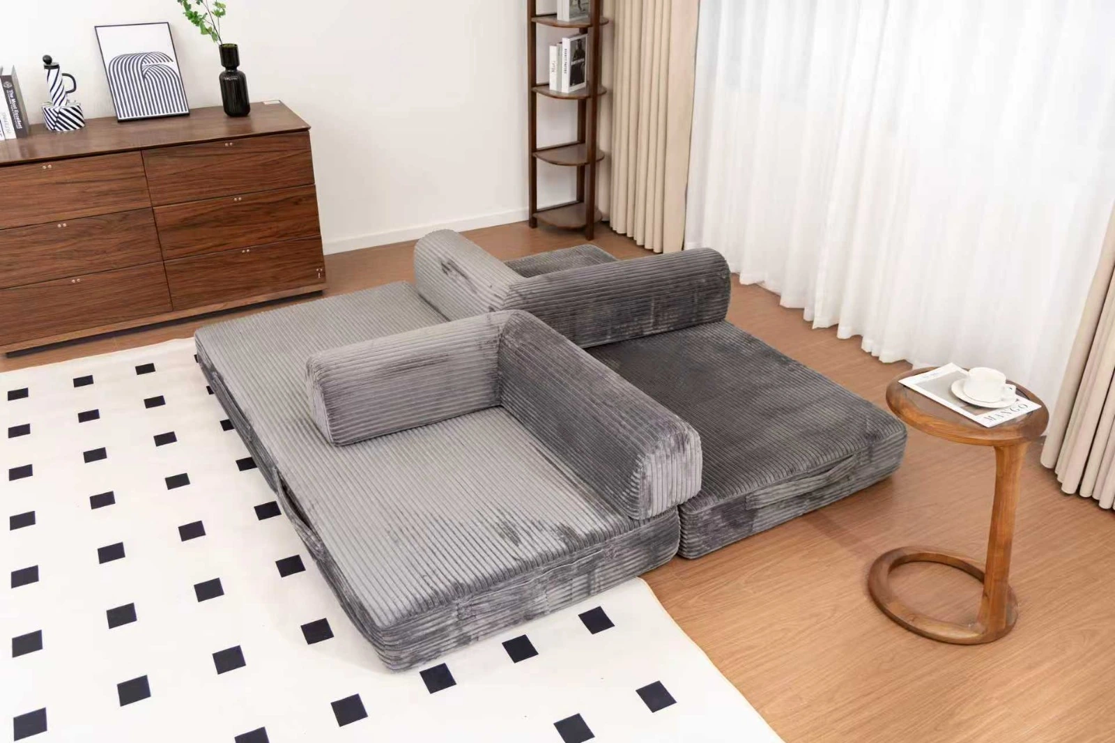Blue Corduroy Convertible Sofa Bed view 41