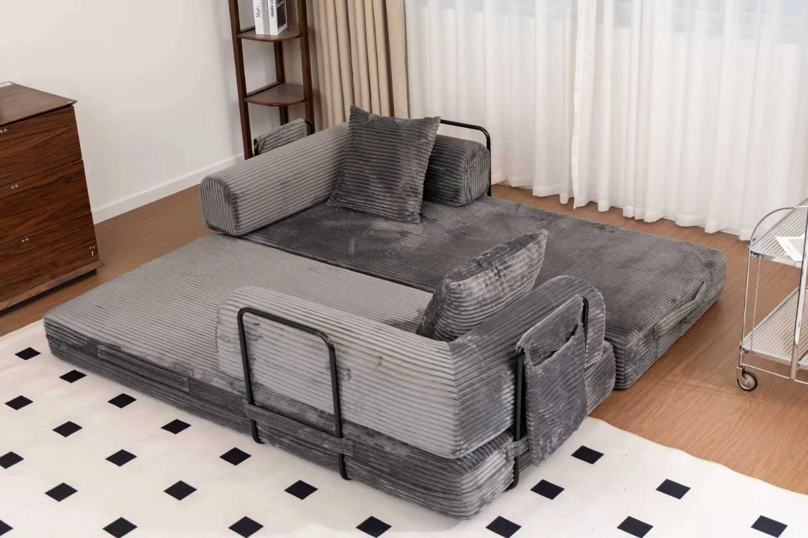 Blue Corduroy Convertible Sofa Bed view 42