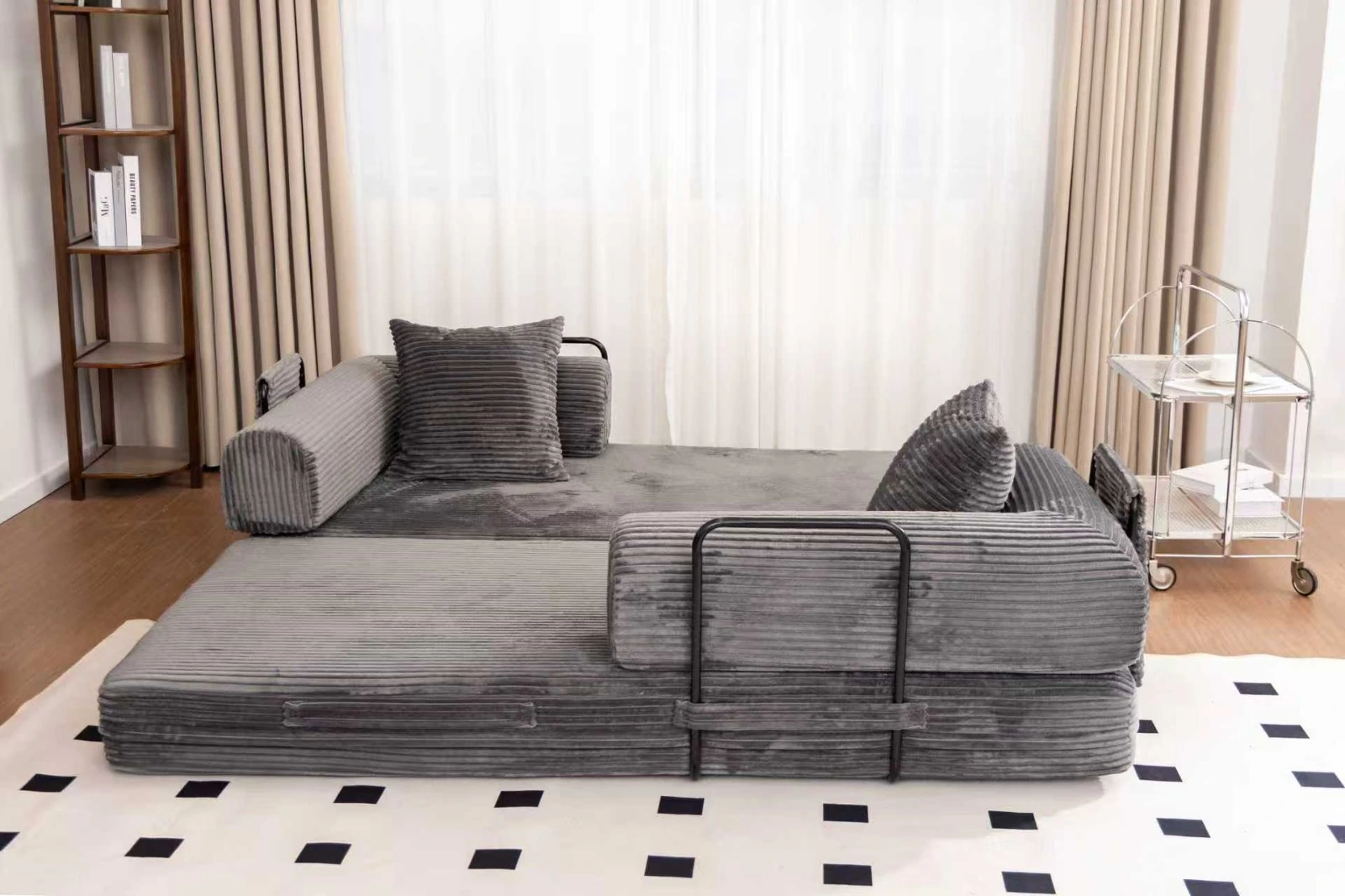 Blue Corduroy Convertible Sofa Bed view 44