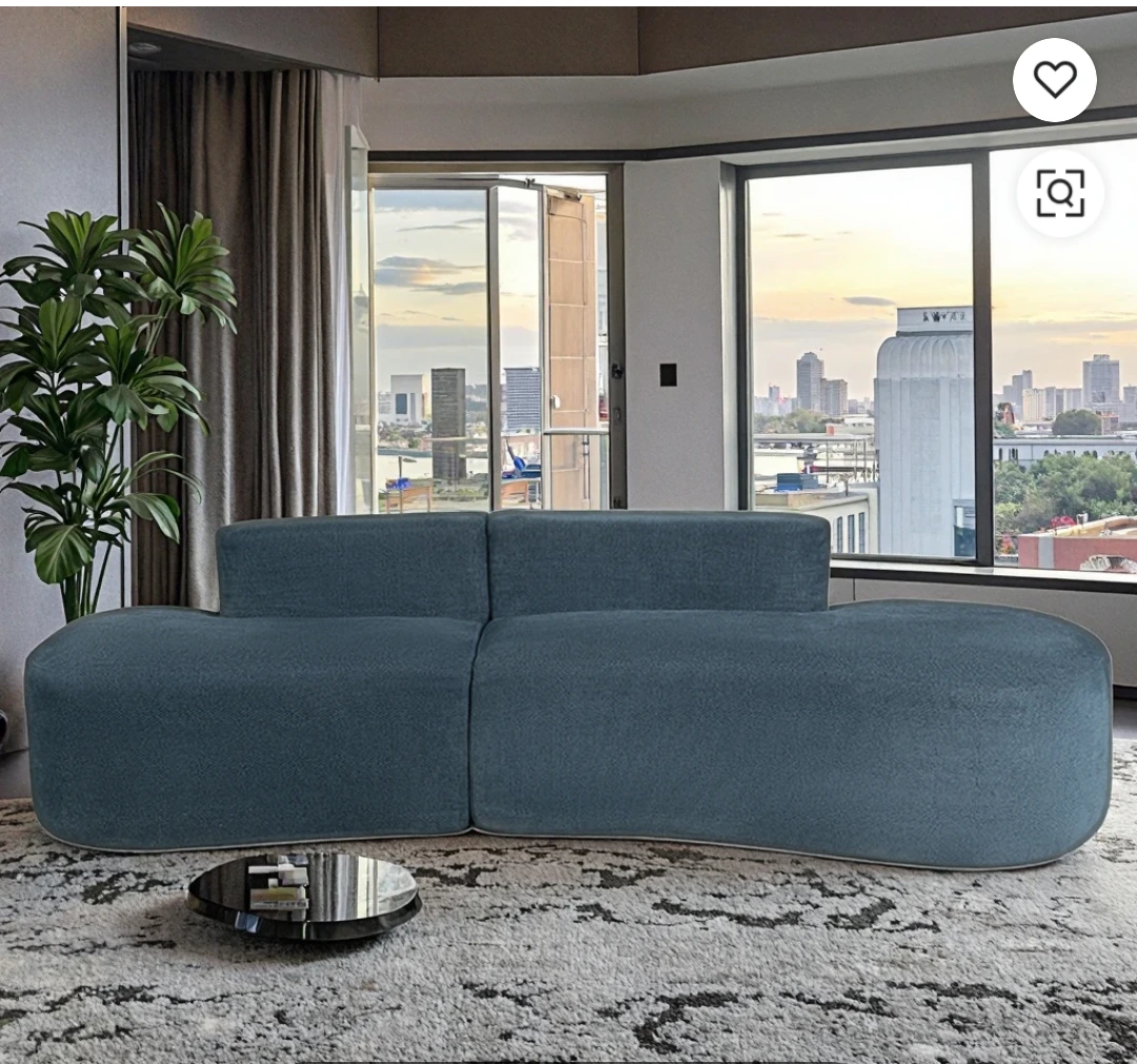 Blue Curved Compressible Sofa view 2