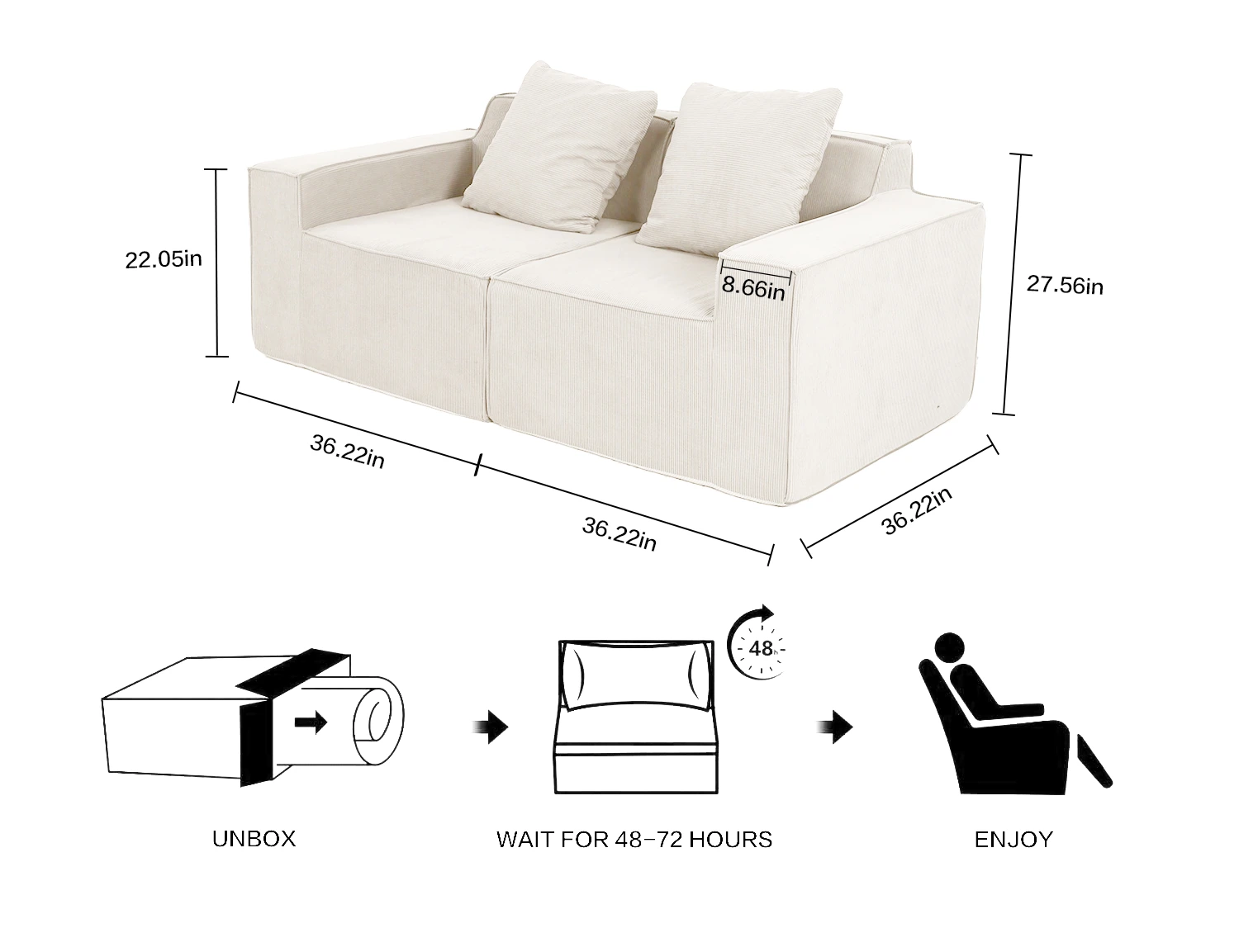Cord-Fabric Compressible Sofa view 4