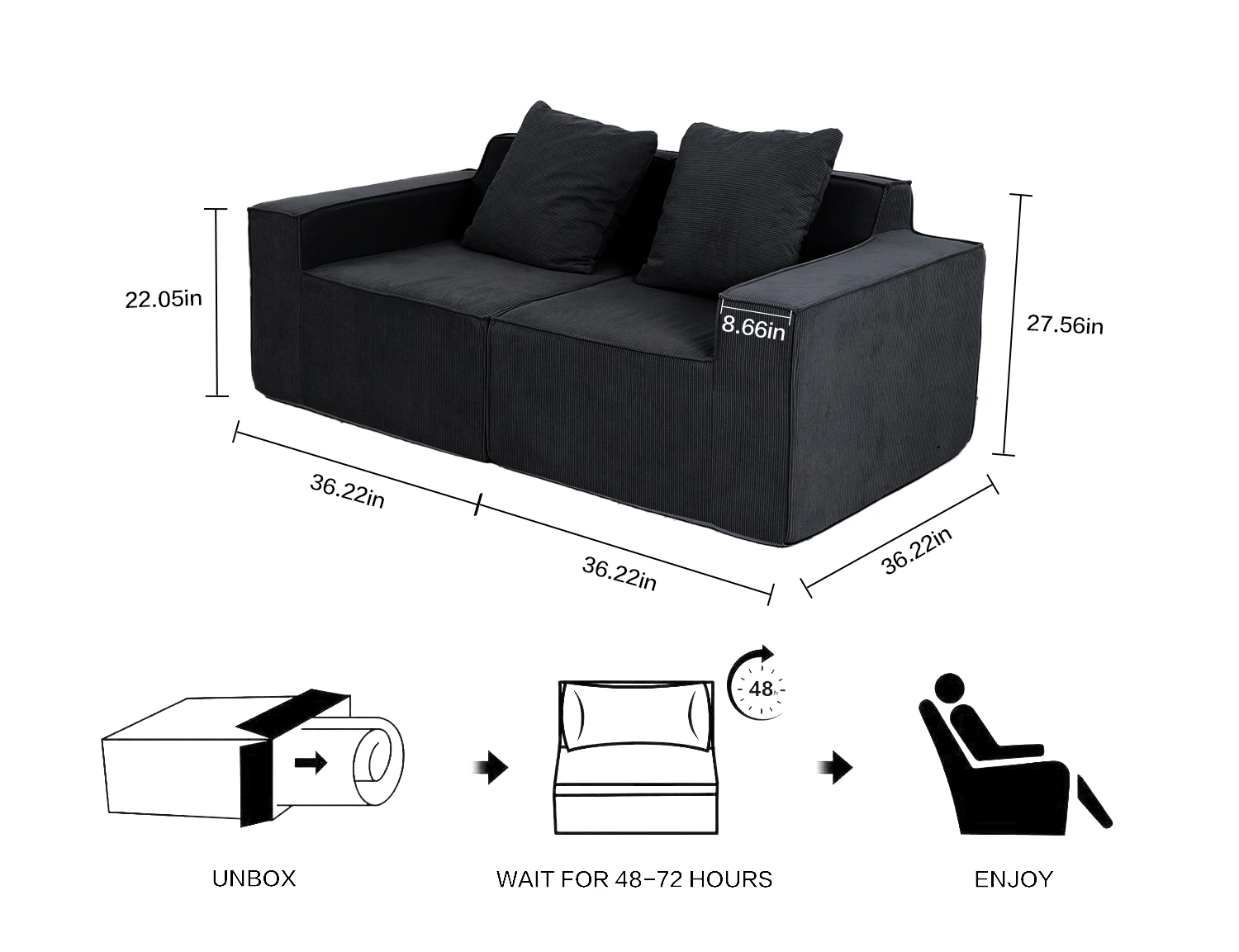 Cord-Fabric Compressible Sofa view 15