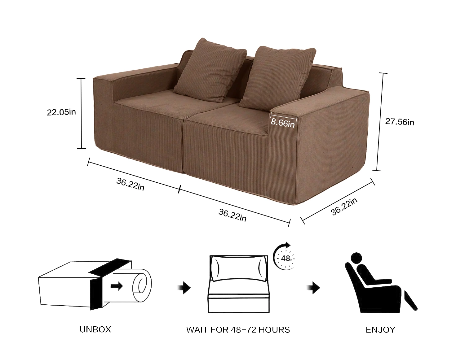 Cord-Fabric Compressible Sofa view 26