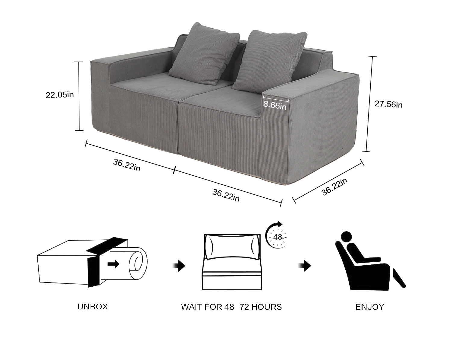 Cord-Fabric Compressible Sofa view 37
